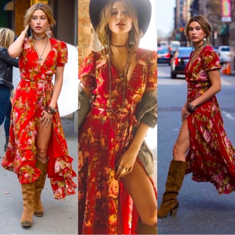 Red floral Denim&Supply wrap dress